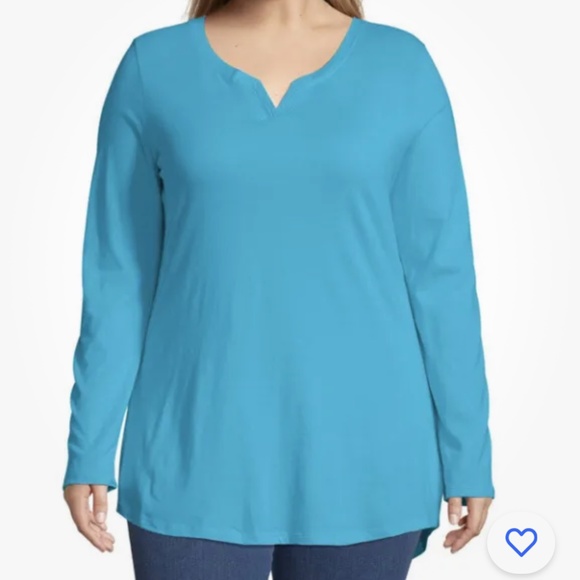 Just My Size Blue Split V-Neck Women’s Lightweight LS Tunic Top 3X NEW - Picture 1 of 6